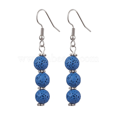 Dyed Nature Lava Rock Round Beaded Dangle Earrings for Women(EJEW-JE05636)-3