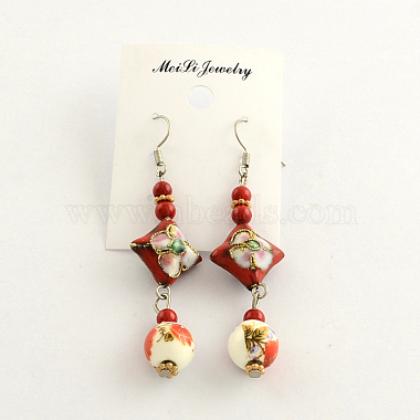 Trendy Cloisonne Rhombus Dangle Earrings with Glass Beads and Iron Earring Hooks(EJEW-R089-08)-2