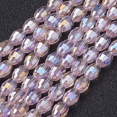 6mm Pink Oval Electroplate Glass Beads