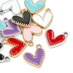 12Pcs 6 Colors Rack Plating Alloy Enamel Charms, Heart Charm, Mixed Color, 14.5x13x2mm, Hole: 1.6mm, 2pcs/color(ENAM-YW0004-94A)