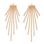 Brass Tassel Big Pendants, with Ball Chains, Nickel Free, Real 18K Gold Plated, 62x11x1mm, Hole: 1mm(KK-T038-132G)