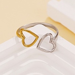 304 Stainless Steel Cuff Open Rings for Women, Golden & Stainless Steel Color, Heart, 15mm, Inner Diameter: 19mm(SA-CBABC9E-05A-GP)
