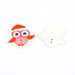 2-Hole Printed Wooden Buttons, for Sewing Crafting, for Christmas, Dyed, Owl with Christmas Hat, Red, 34.5x35.5x2.5mm, Hole: 2mm(WOOD-WH0104-07)