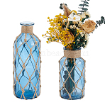 2Pcs 2 Styles Glass Vases, with Jute Rope, Steel Blue, 72~82x78~90x165~205mm, 1pc/style (AJEW-OC0015-42)