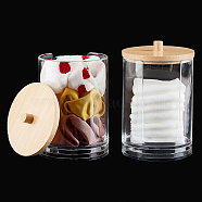 Transparent Acrylic Cotton Ball Swab Storage Canister, with Bamboo Lid, Cotton Bud Cotton Round Pad Storage Cosmetics Makeup Jar for Bedroom, Bathroom, Clear, 10.5cm(AJEW-WH0368-01)