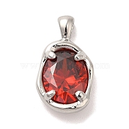 Platinum Brass Micro Pave Cubic Zirconia Pendants, Oval, FireBrick, 18.5x10.5x5mm, Hole: 3x1.5mm(KK-U031-02P-02)