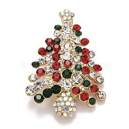 Colorful Christmas Tree Rhinestone Brooch, Alloy Badge for Backpack Clothes, Golden, 56x38.5x11mm(JEWB-A004-10G)