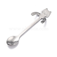304 Stainless Steel Hanging Spoon, Cat Shape, Platinum, 116x32x8.5mm(AJEW-P093-01B)