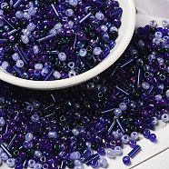 Opaque & Transparent Inside Colours Glass Seed Beads, Round Hole, Round & Tube, Indigo, 1.5~9x2~3x2~3mm, Hole: 0.8~1mm, about 450g/bag(SEED-F004-02G)