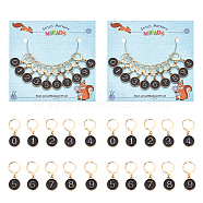 Alloy Enamel Number Charms Locking Stitch Markers, with Golden Tone 304 Stainless Steel Ring, Flat Round, Black, 30mm, Flat Round: 14.5x12x2.5mm, 10pcs/set(AJEW-PH01457-01)