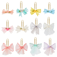 12Pcs 12 Styles Handmade Polyester Organza Bowknot Paper Clips, Mixed Color, 56~85mm, 1pc/style(AJEW-AB00203)