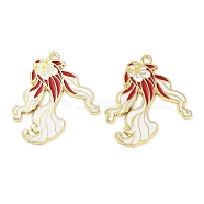 Rack Plating Alloy Enamel Pendants, Golden, Fish Charm, Crimson, 23x28.5x1.5mm, Hole: 2mm(FIND-Q099-03A-01)