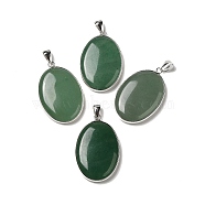 Natural Green Aventurine Pendants, Oval Charms with Platinum Plated Metal Findings, 39.5x26x6mm, Hole: 7.6x4mm(G-M415-01P-09)