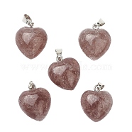 Natural Strawberry Quartz Pendants, with Platinum Brass Loops, Heart, 18~19x15~15.5x7.5~10mm, Hole: 6x2.5~3mm(X-G-I311-A23)