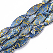 Drawbench Freshwater Shell Beads Strands, Dyed, Horse Eye, Royal Blue, 29.5~30.5x9.5~11x3.5~5.5mm, Hole: 1mm, about 13pcs/Strand, 14.57 inch~14.96 inch(X-SHEL-T013-002A-01)