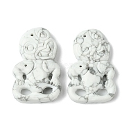 Natural Howlite Big Pendants, Monkey, 50~51x31~31.5x7~9mm, Hole: 1.6~1.8mm(G-G113-01C)