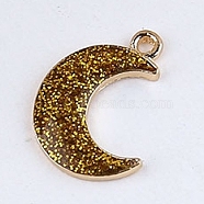 Alloy Enamel Pendants, Earrings Accessories, with Glitter Powder, Moon, Golden, Goldenrod, 19x13mm(PALLOY-TAC0013-25B)