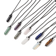 Natural & Synthetic Mixed Gemstone Bullet Pendant Necklace with Waxed Cords for Women, 16.14~32.68 inch(41~83cm)(NJEW-M196-02)