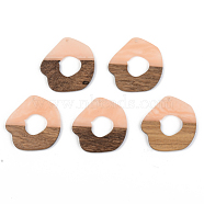 Opaque Resin & Walnut Wood Pendants, Light Salmon, 38x38x3mm, Hole: 2mm(X-RESI-S389-050A-C02)