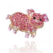 Golden Alloy Rhinestone Brooches, Pig Brooches for Women, Rose, 25x35mm(PW-WG64794-01)