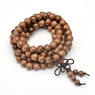5-Loop Wrap Style Buddhist Jewelry, Wood Mala Bead Bracelets/Necklaces, Round, Camel, 34-5/8 inch(88cm)(BJEW-S125-22)