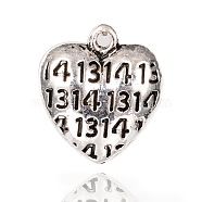Tibetan Style Alloy Heart Pendants, with Word 1314, Antique Silver, 22x20x9mm, Hole: 2mm(PALLOY-I115-25AS)