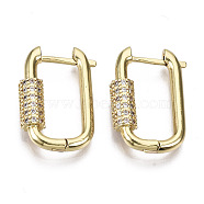 Brass Micro Pave Cubic Zirconia Huggie Hoop Earring, Oval, Nickel Free, Real 16K Gold Plated, Clear, 22x15x5mm, Pin: 1.3mm(EJEW-T046-010B-NF)