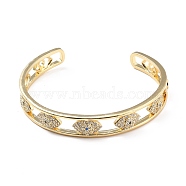 Clear Cubic Zirconia Evil Eye Open Cuff Bangle, Brass Jewelry for Women, Cadmium Free & Lead Free, Real 18K Gold Plated, Inner Diameter: 2-1/4 inch(5.8cm)(BJEW-A123-05G)