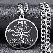 304 Stainless Steel Enamel Pendant Necklace, Moon Goddess, Stainless Steel Color, 23.39 inch(59.4cm)(NJEW-K253-20P)