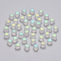 Transparent Spray Painted Glass Beads, AB Color Plated, Frosted, Heart, Clear AB, 6x6x4mm, Hole: 0.7mm(GLAA-R211-02-C01)