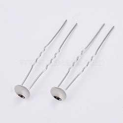 Iron Hair Fork Findings, Platinum, Tray: 9mm, 67x10x1mm(IFIN-S698-03)