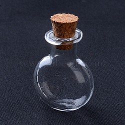 Glass Bottles, with Cork Stopper, Wishing Bottle, Flat Round, Clear, 30x19.5x10mm, Bottleneck: 8mm in diameter, Capacity: 2ml(0.06 fl. oz)(X-AJEW-D037-05)