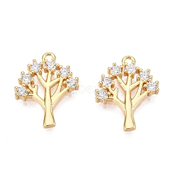 Brass Micro Pave Clear Cubic Zirconia Charms, Tree, Real 18K Gold Plated, 14.5x11.5x2mm, Hole: 1mm(KK-T073-20G)