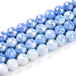 Anti-Tarnish Electroplate Glass Beads Strands, Imitation Gemstone, Round, AB Color Plated, Faceted, Two Tone, Cornflower Blue, 7~8mm, Hole: 1~1.2mm, about 51pcs/strand, 14.96 inch(38cm)(GLAA-N010-8mm-02)