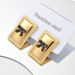 304 Stainless Steel Acrylic Stud Earrings for Women, Rectangle with Bowknot, Golden, 26.5x17.5mm(STAS-Z117-06G)