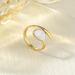 304 Stainless Steel Enamel Cuff Rings, Teardrop, White, Inner Diameter: 15~20mm(FS-WG277BE-14)