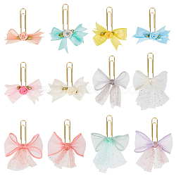 12Pcs 12 Styles Handmade Polyester Organza Bowknot Paper Clips, Mixed Color, 56~85mm, 1pc/style(AJEW-AB00203)