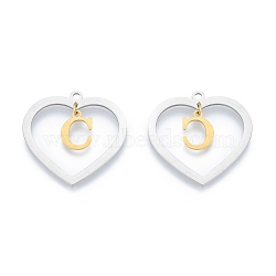 201 Stainless Steel Pendants, Hollow, Heart with Letter A~Z, Real Gold Plated & Stainless Steel Color, Letter.C, 29x29.5x1mm, Hole: 2mm, A~Z: 12x8~10.5x1mm(STAS-N090-LA894-C-P)