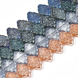 Electroplate Glass Beads Strand, Rhombus with Chinese Auspicious Cloud Pattern, Mixed Color, 11~12x15.5x4.5mm, Hole: 1mm, about 53~55pcs/strand, 23.62 inch~ 25.39 inch(60~64.5cm)(EGLA-S188-20)