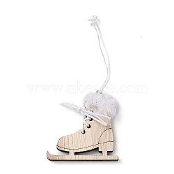 Christmas Unfinished Wood Pendant Decorations, Wall Decorations, with Burlap Ropes & Iron Loops, Skiing Shoes, 11.5cm(WOOD-D026-01B)