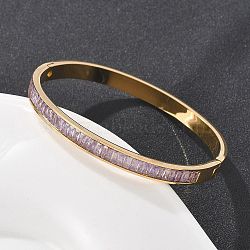 304 Stainless Steel Rhinestone Bangles for Women, Ion Plating(IP), Real 18K Gold Plated, Inner Diameter: 2x2-3/8 inch(5x6.1cm)(BJEW-Z092-02G)