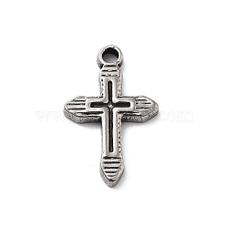 304 Stainless Steel Pendants, Cross Charm, Antique Silver, 20x13x2.5mm, Hole: 2mm(STAS-Z091-08AS-06)