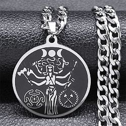 304 Stainless Steel Enamel Pendant Necklace, Moon Goddess, Stainless Steel Color, 23.39 inch(59.4cm)(NJEW-K253-20P)