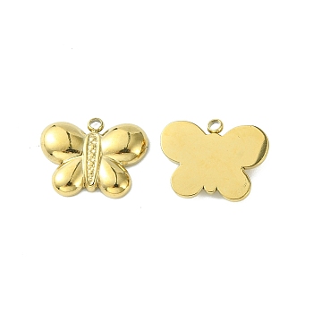 304 Stainless Steel Pendants, Butterfly Charms, Real 14K Gold Plated, 12x15x2.7mm, Hole: 1.4mm