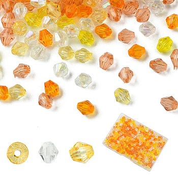 500Pcs 5 Colors Transparent Acrylic Beads, Bicone, Yellow, 6x5.5mm, Hole: 1.5mm, 100pcs/color