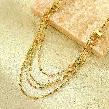 304 Stainless Steel Colorful Enamel Multi Layered Necklaces for Women, Real 18K Gold Plated, 16.54 inch(42cm)