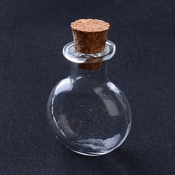 Glass Bottles, with Cork Stopper, Wishing Bottle, Flat Round, Clear, 30x19.5x10mm, Bottleneck: 8mm in diameter, Capacity: 2ml(0.06 fl. oz)