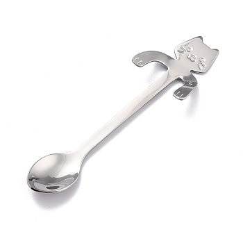 304 Stainless Steel Hanging Spoon, Cat Shape, Platinum, 116x32x8.5mm