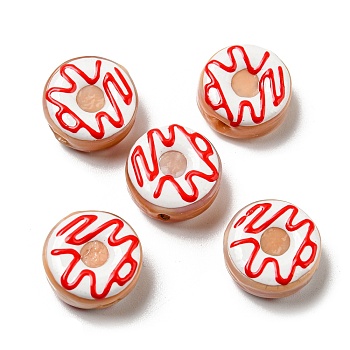 Handmade Lampwork Enamel Beads Strands, Donut, Red, 15.5x7~8.5mm, Hole: 1.5mm, about 25pcs/strand