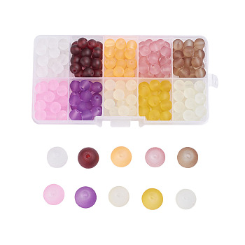 Transparent Glass Beads, Frosted, Round, Mixed Color, 8mm, Hole: 1.3~1.6mm, about 200~205pcs/box